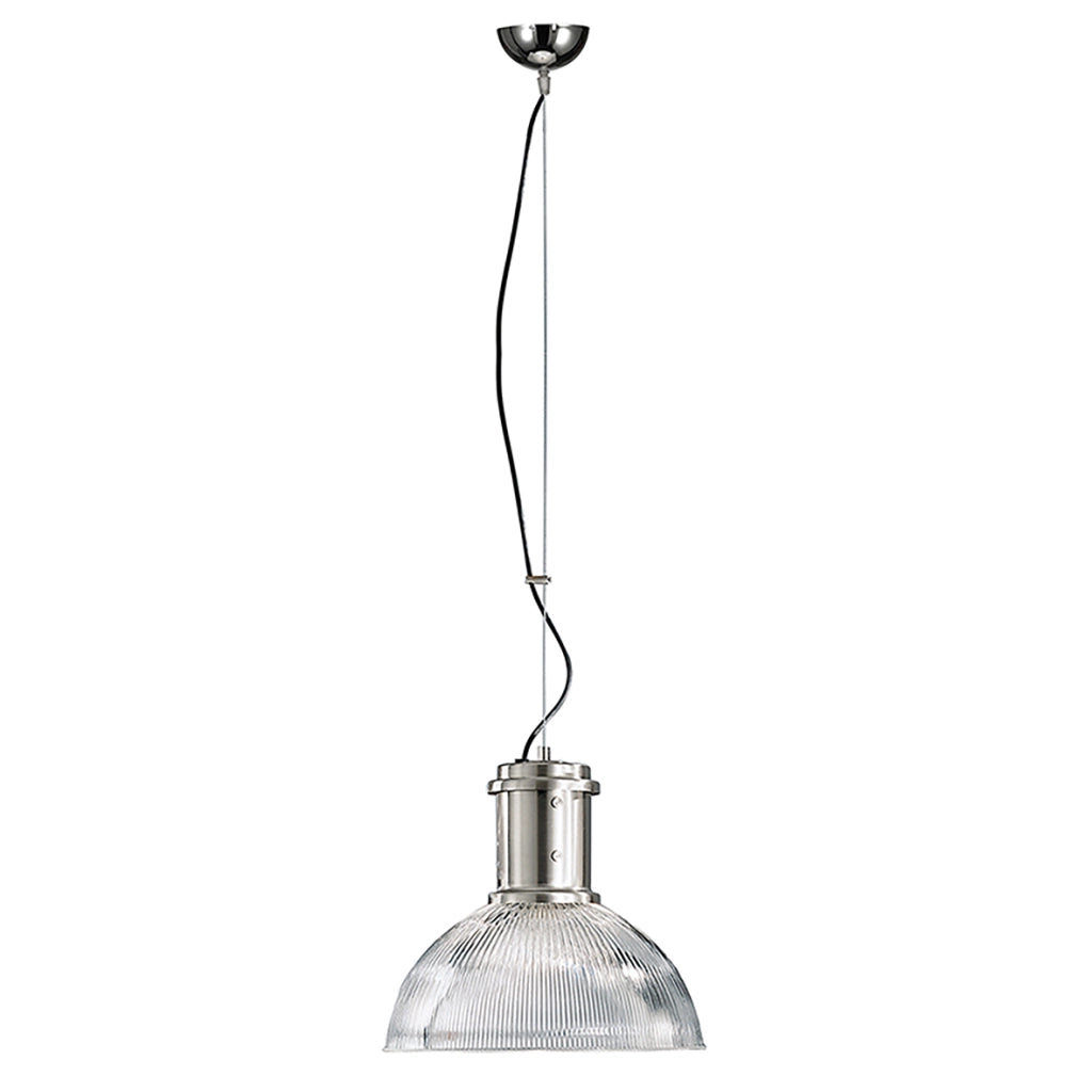 Lampada a Sospensione BEK in Vetro Trasparente Rigato con Struttura in Metallo Nichelato, Attacco E27, IP20, 75W - Rossini Group