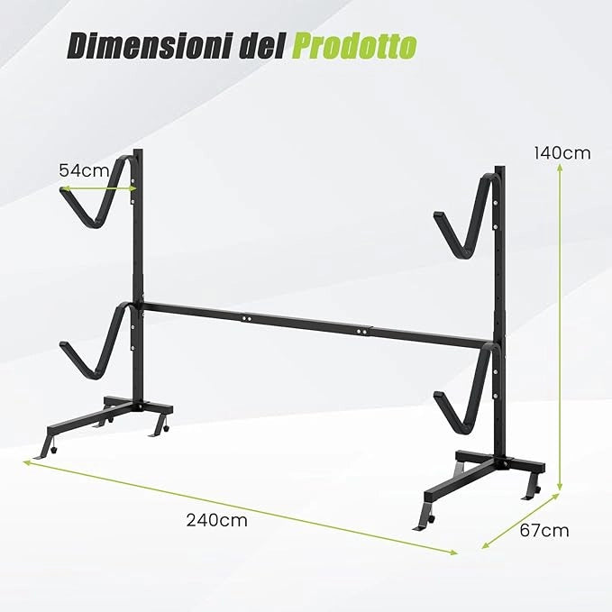 Porta-Kayak Autoportante, Rastrelliera per Kayak con Base Larga, Piedi Regolabili e Coperture Imbottite, Scaffale autoportante per Canoa per SUP e Canoe, Portata 80 kg