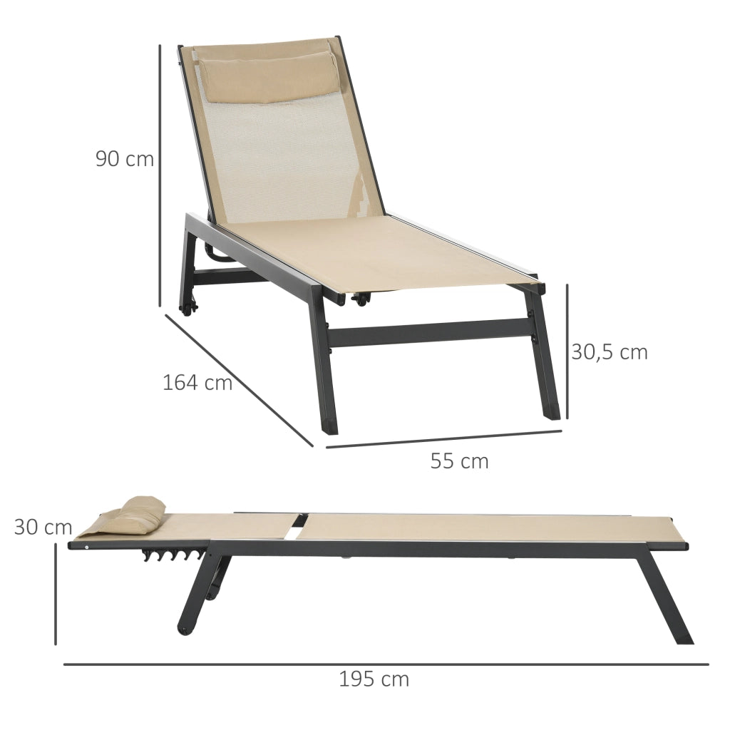 Lettino da giardino in alluminio e Textilene con rotelle e poggiatesta ¨C zephmum ¨C kaki