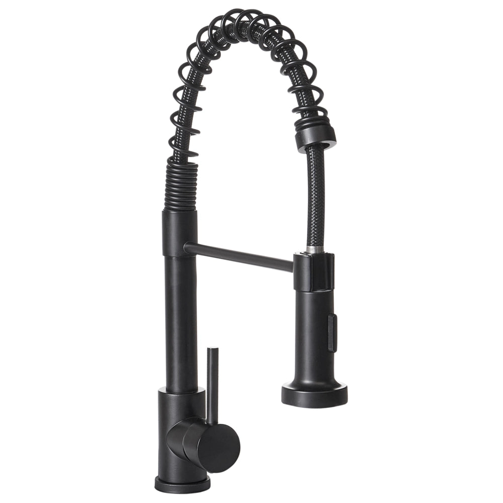 Rubinetto da cucina moderno rubinetto miscelatore a spruzzo estraibile bobina a molla in acciaio inox finitura opaca bocca girevole nero
