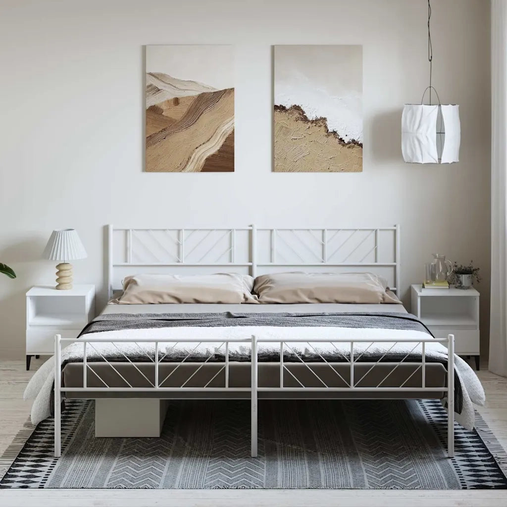 Giroletto con Testiera e Pediera Metallo Bianco 193x203 cm 372252