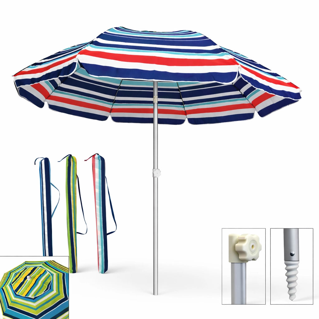 Ombrellone Mare Spiaggia 200 cm Antivento Alluminio UV50+ Inclinabile con Custodia e Trivella