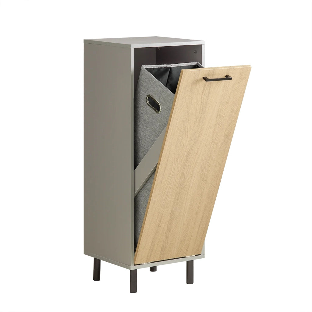 Mobile Bagno Portabiancheria Pieghevole Mobiletto Grigio E Naturale 31.5x30x86.3cm BZR132-NG