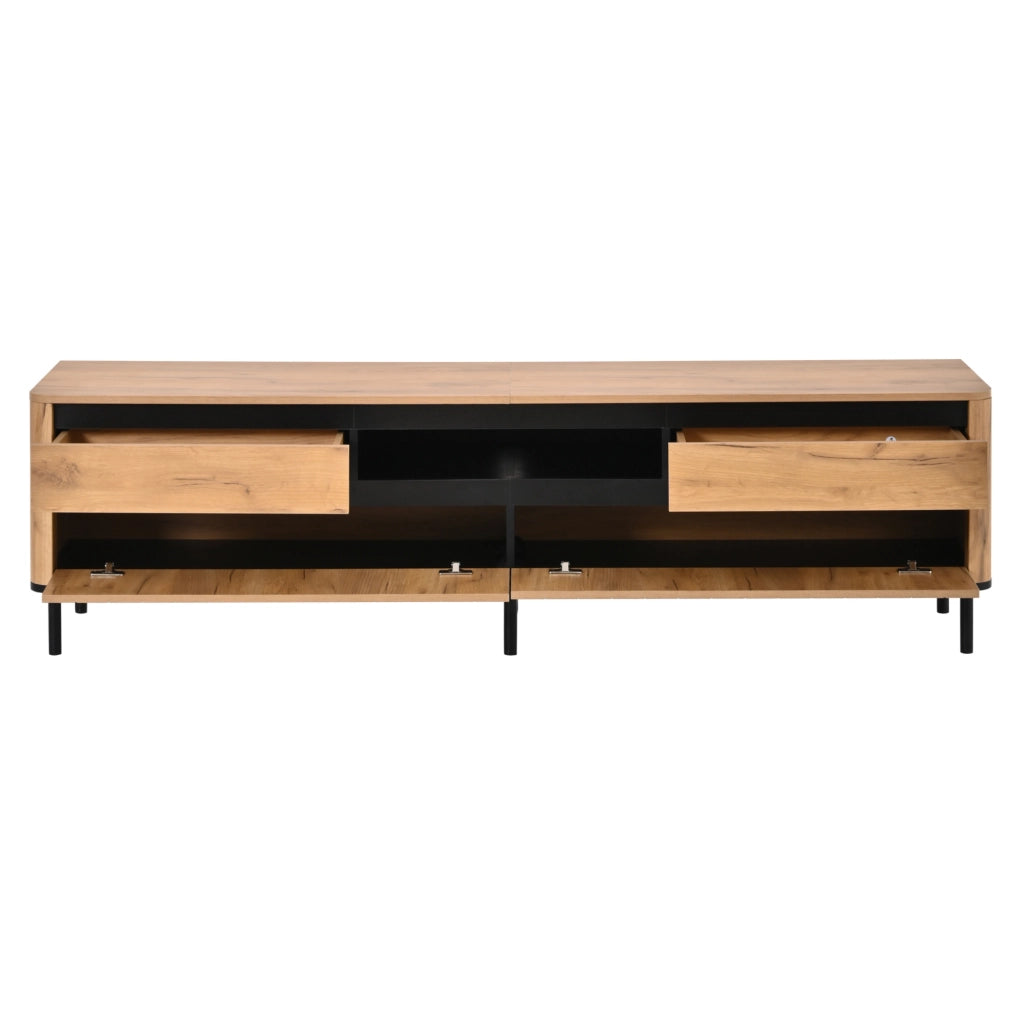 Mobile TV 180x40x52 cm con 2 cassetti; 2 ante a ribalta; MDF; nero e naturale