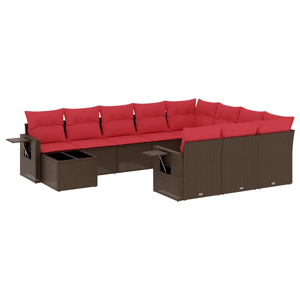 Set Divani da Giardino 11 pz con Cuscini Marrone in Polyrattan 3220733