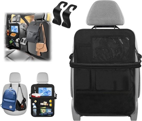 Organizzatore per bambini con tavolo pieghevole per iPad fino a 10.5 pollici, impermeabile - contenitore per bottiglie, giocattoli e libri in auto