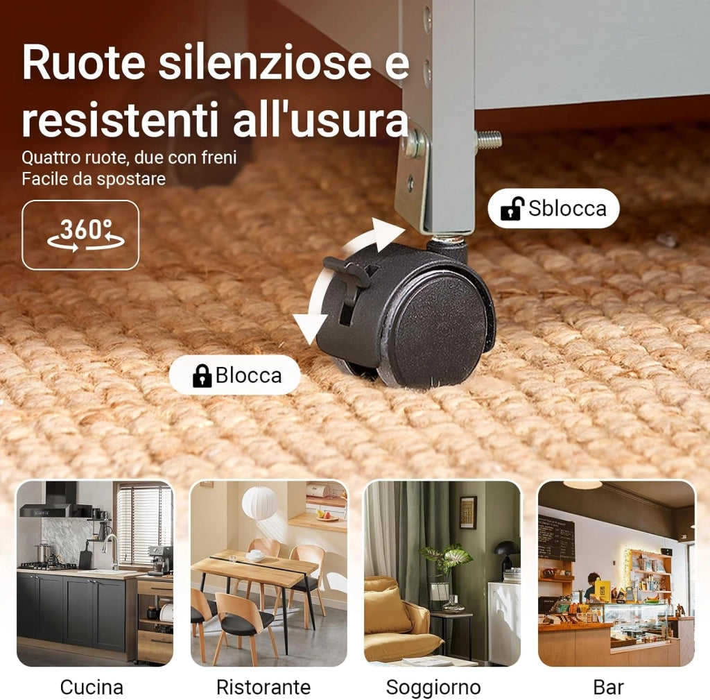 Carrello Cucina con 3 Cassetti e 1 Cestino, Mobiletto Cucina Salvaspazio con 4 Ruote Girevoli, Credenza Cucina o Bagno, Mobiletto Cucina Dispensa, L68 x P38 x A85 cm, grigio,FKW79-HG