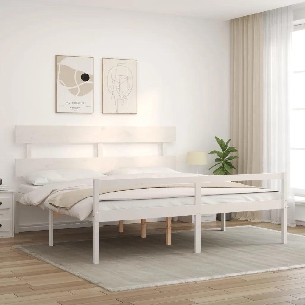 Letto per Anziani con Testiera Bianco Super King Legno Massellocod mxl 105173