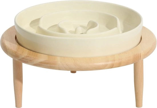 Voerbak Keramico per cani, 1,5 tazze, lento alimentatore per razze piccole, medie e grandi, anti-scrocio, alimentatore lento per animali domestici (bianco crema, 21 cm ciotola + base standard)