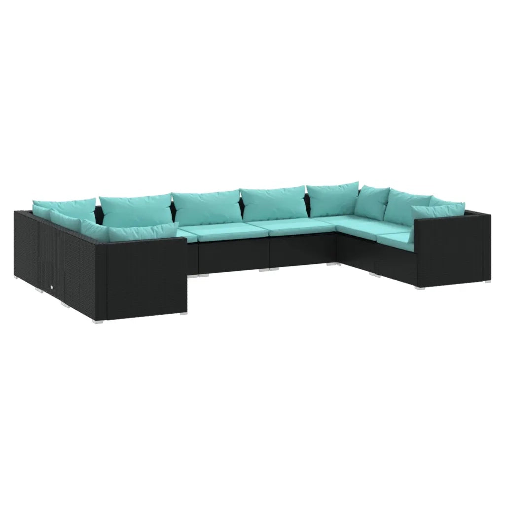 Set Divani da Giardino 9 pz con Cuscini in Polyrattan Nero cod mxl 35116