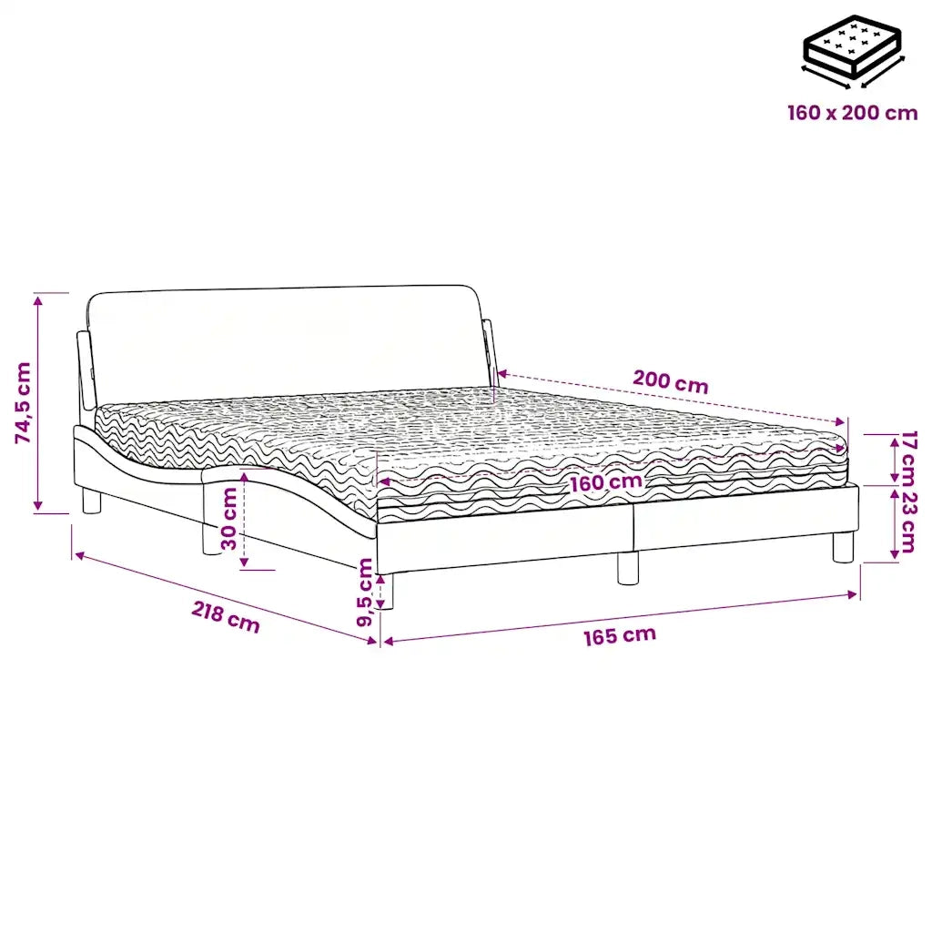 Letto con Materasso Bianco e Nero 160x200cm Similpelle