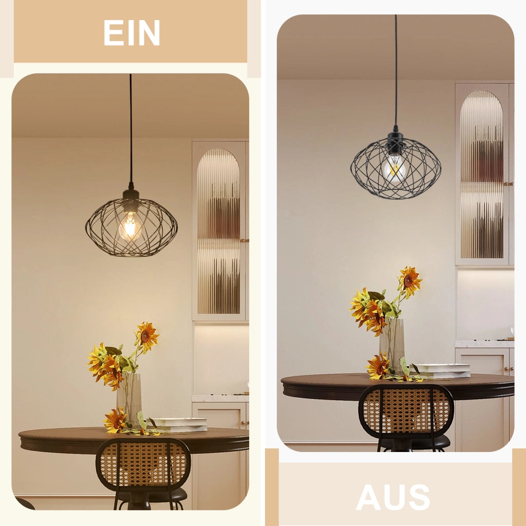 Lampada a sospensione ZMH nera da 120 cm per sala da pranzo stile gabbia retr¨° E27 (con sorgente luminosa)