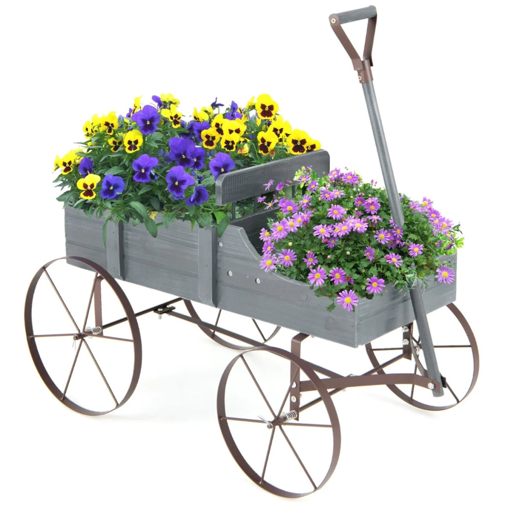 Carrello portavasi decorativo 62 x 34 x 60 cm 2 scomparti robusti stile rustico legno grigio 20_0020910