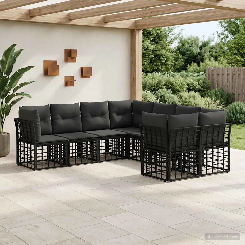 Set di divani da esterno 8 pcs Nero e Grigio scuro Poliestere 3437621