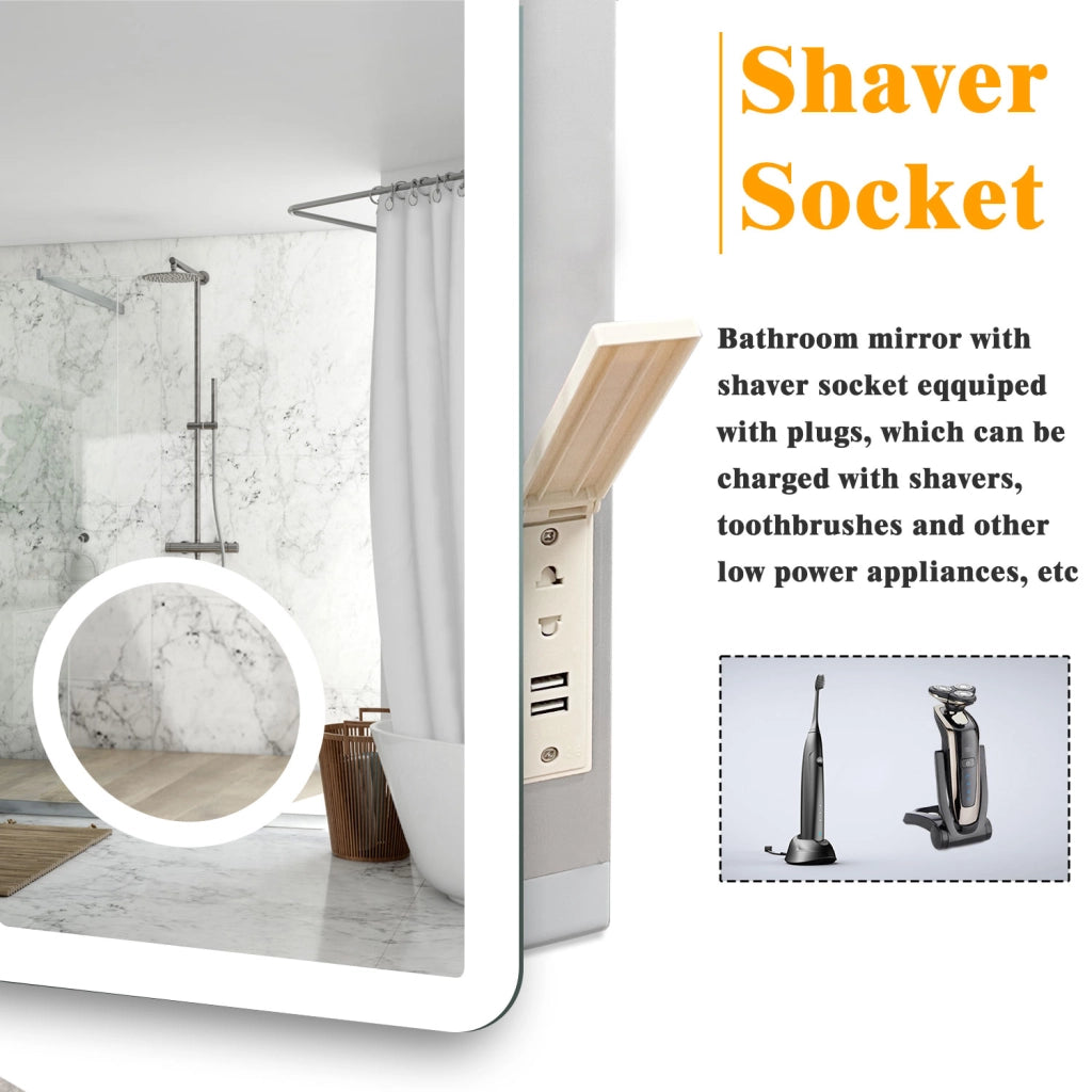 Specchio bagno Rettangolare 120x70cm Led Con 3 Luci + 3X Lente d'ingrandimento + Bluetooth + Antiappannamento