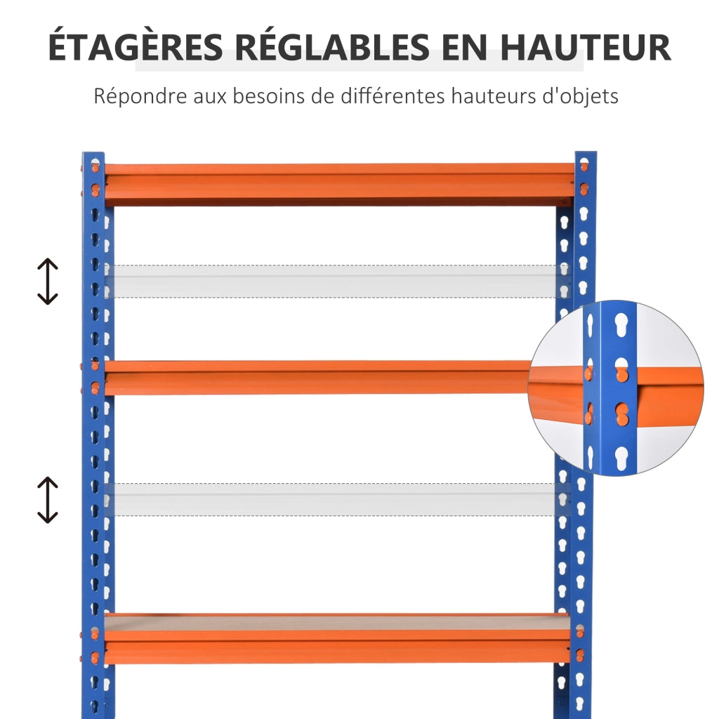 Scaffale metallo 5 livelli 1500 kg ¨C zephmum ¨C blu arancio 80x40x182
