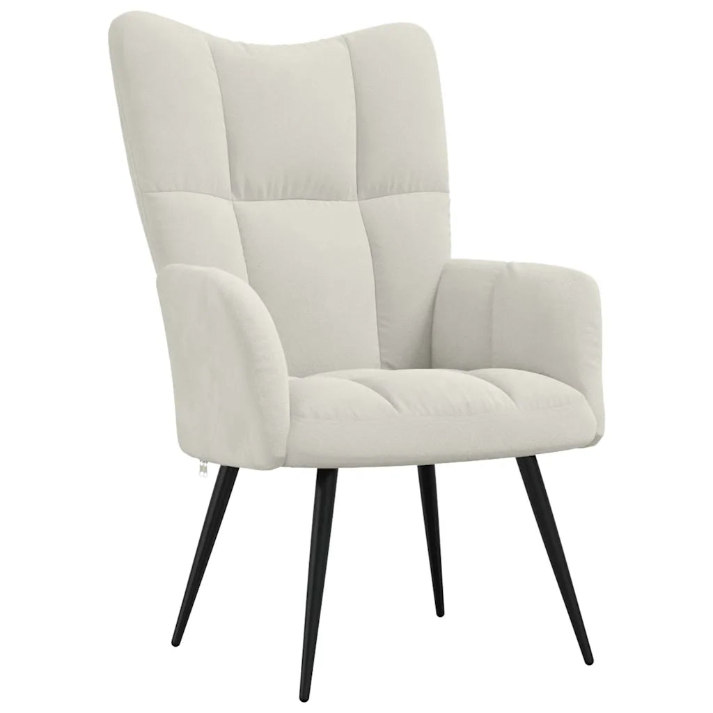 Divano Sedia-Poltrona Relax con Poggiapiedi Bianco Crema in Velluto 698968