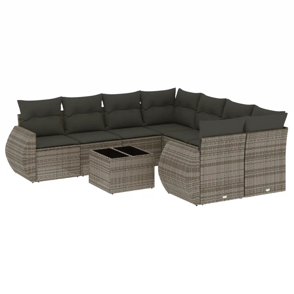 Set Divani da Giardino 9 pz con Cuscini Grigio in Polyrattan 3221160