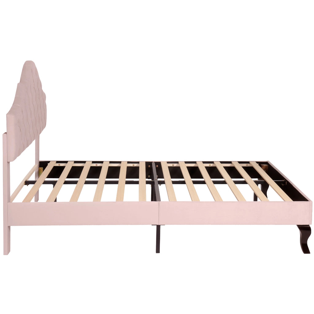 Letto matrimoniale imbottito 140 x 200 cm in velluto rosa con testiera regolabile e rete inclusa