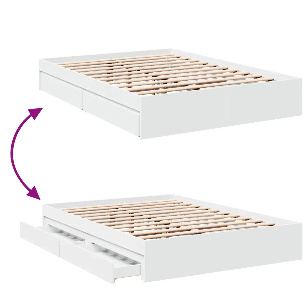Giroletto con Cassetti-Struttura Letto con contenitore Bianco 135x190 cm in Legno Multistrato 979688