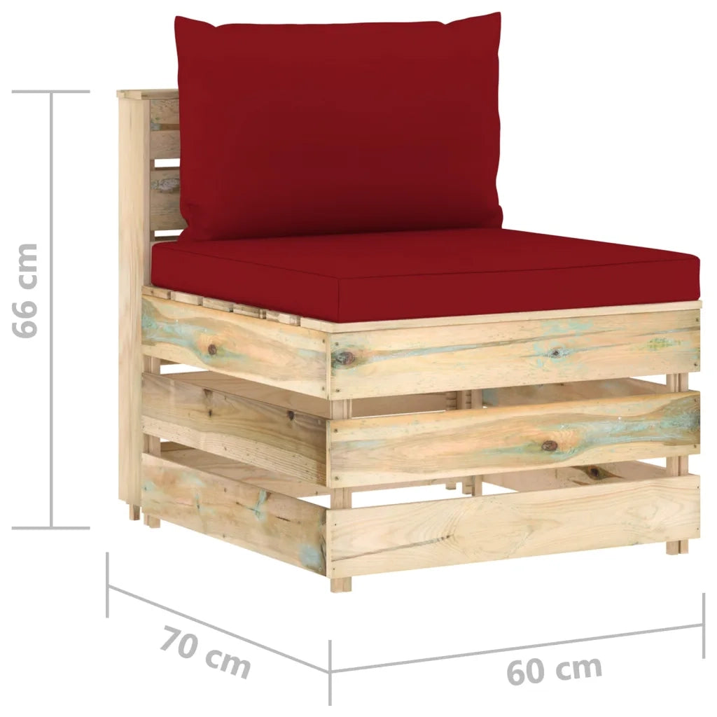 Divano Centrale Modulare con Cuscini in Legno Impregnato Verde 3074516