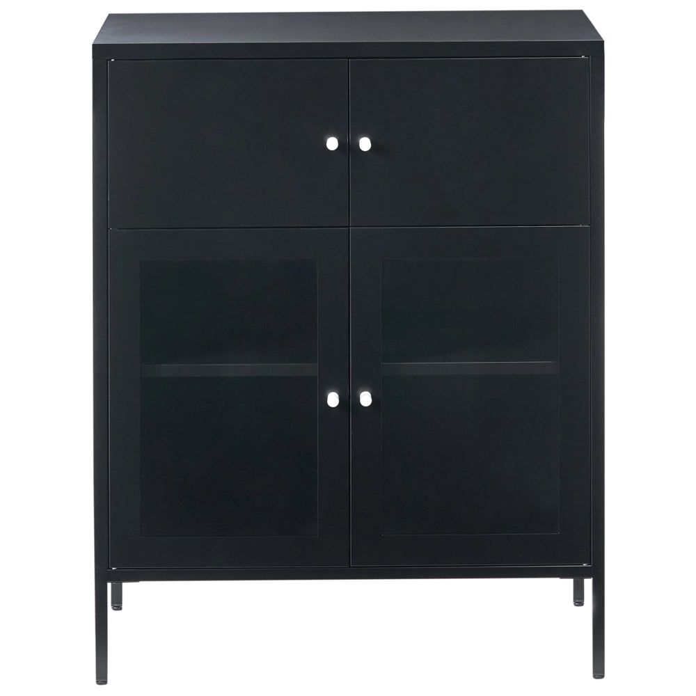 Vetrinetta in ferro nero con 2 ante in vetro e 2 scomparti chiusi Stile scandinavo