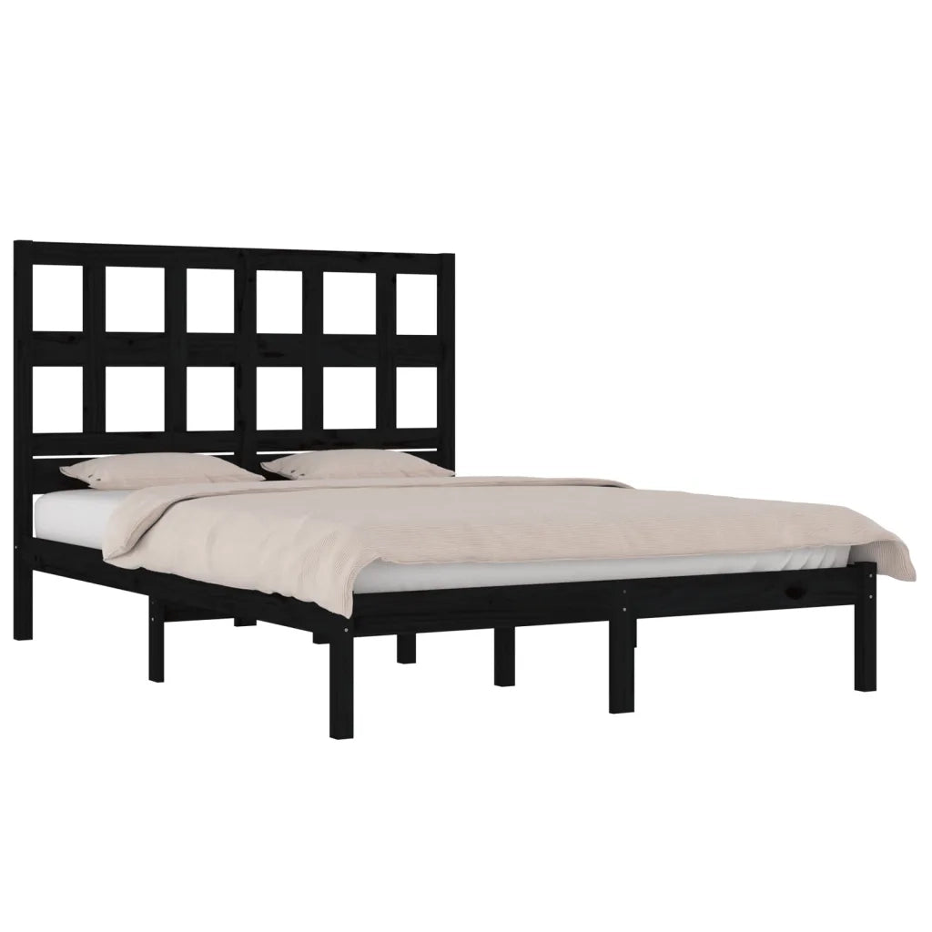 Giroletto-Struttura Letto Nero in Legno Massello di Pino 200x200 cm 297385