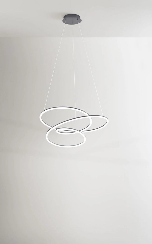 Sospensione in alluminio colore grigio metalizzato Spira LED 96W 3000K  5500Lm dimmerabile