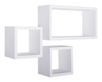 Set 3 Mensole Cubo da Parete Quadrato e Rettangolare in Fibra di Legno Tribù Bianco