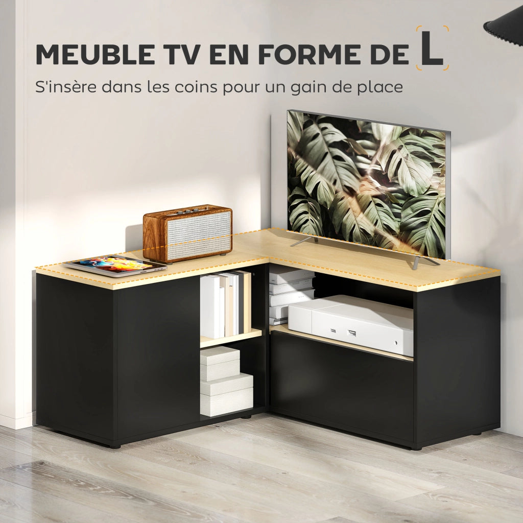 Mobile TV angolare ¨C Xylo ¨C 90x90x45 cm rovere nero con 2 ante 3 ripiani fino 40 pollici