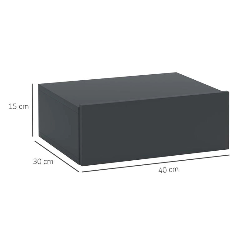 COMODINO SOSPESO MODERNO CON CASSETTO IN LEGNO 40X30X15 CM NERO
