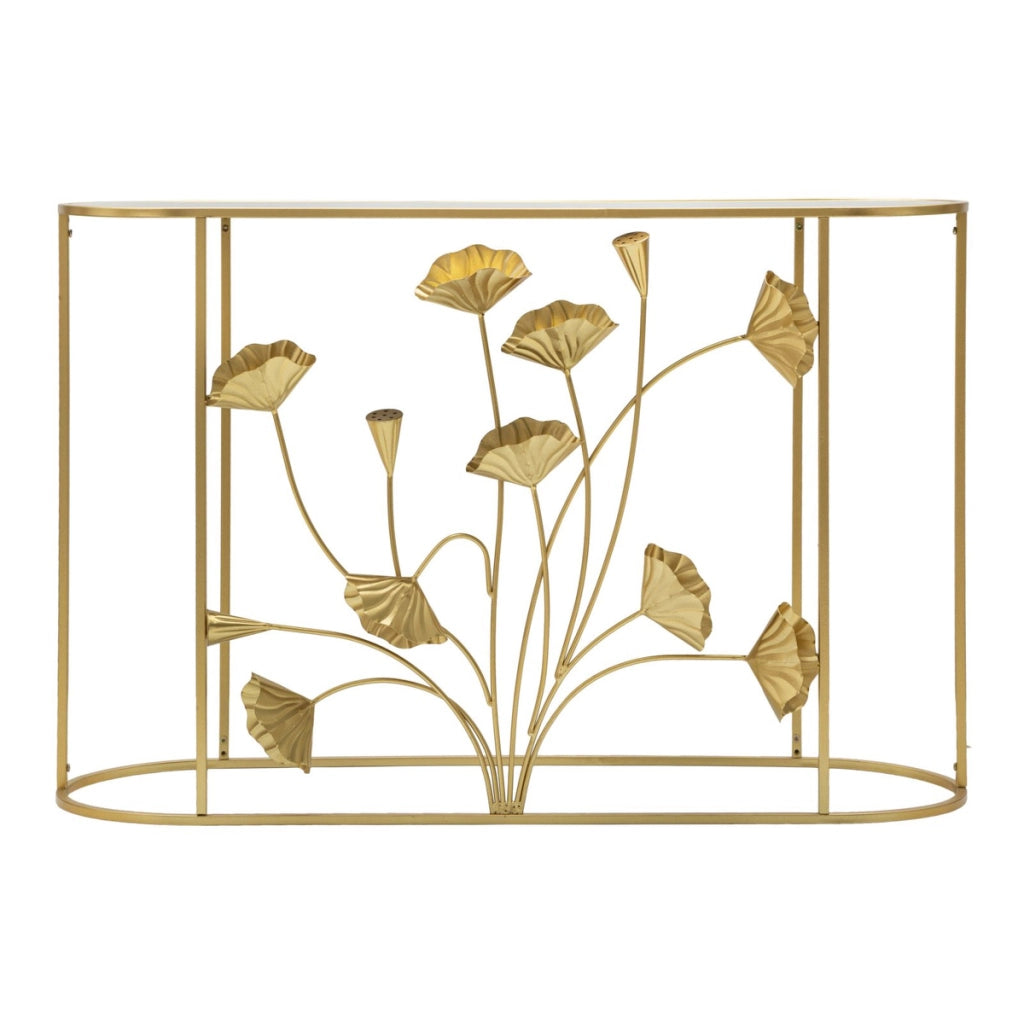 Tavolo Consolle Foglia 73, Oro, Metallo, 120x40x80 cm
