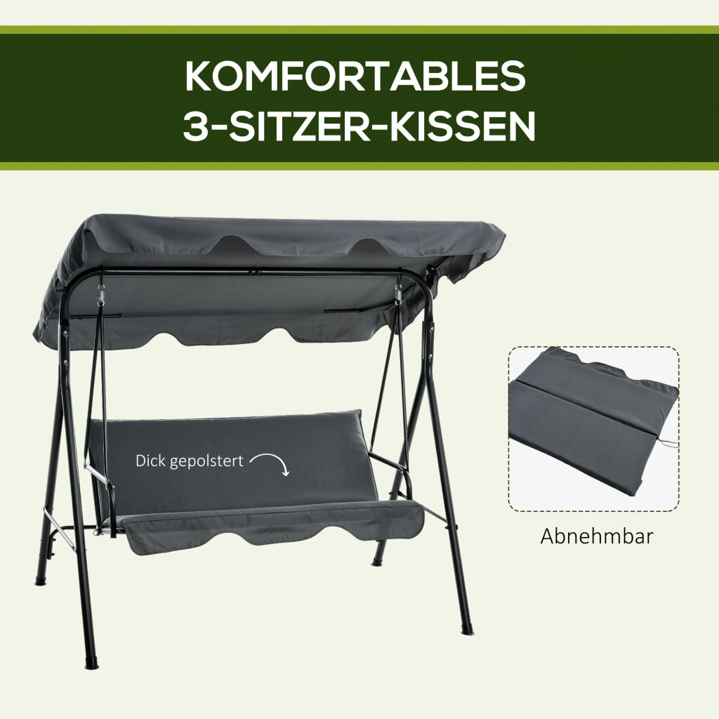 Altalena da giardino 3 posti con tetto ¨C zephmum ¨C grigio acciaio 172x110x153 cm