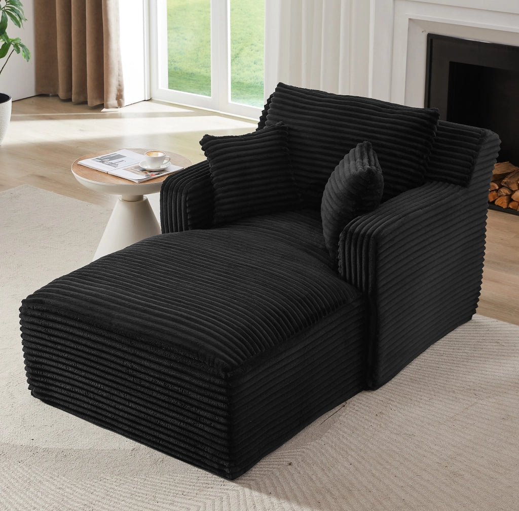 Chaise longue nera in velluto a coste; poltrona letto pronta all'uso