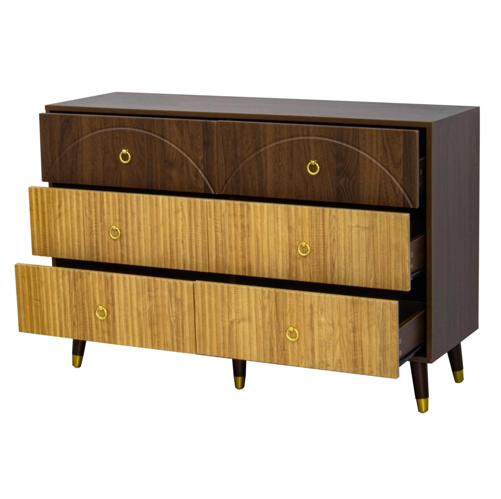 Credenza 120x40x81 cm con 6 cassetti; stile vintage; MDF e pannello truciolare; naturale