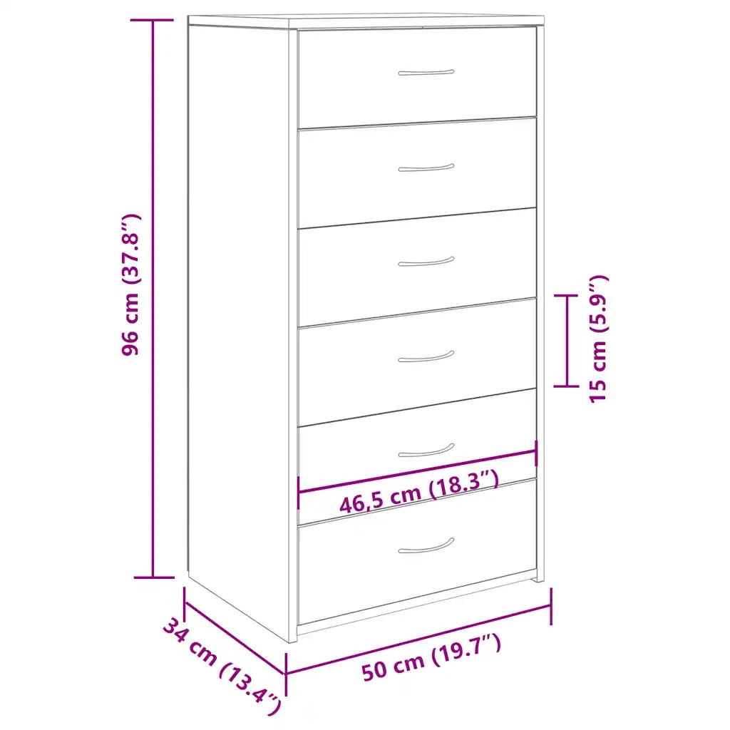 Credenza con 6 Cassetti Legno Antico 50x34x96 cm in Truciolato