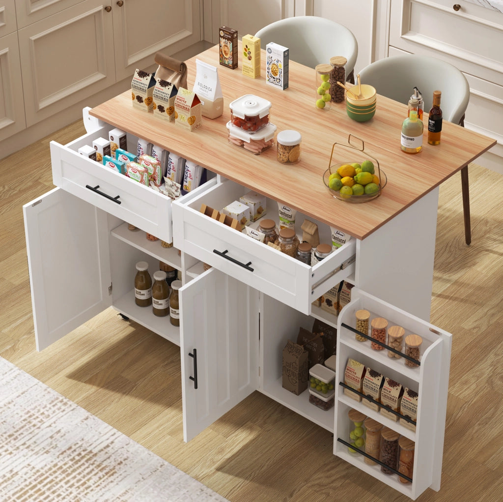 Carrello da cucina con piano ribaltabile 129x71x91;5 cm bianco in MDF