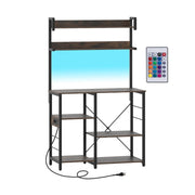 Supporto per forno a microonde a 5 ripiani con luci LED per sala da pranzo-Scaffale da cucina con presa di corrente Marrone