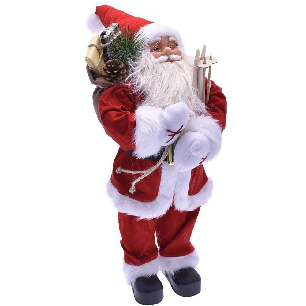 Trade Shop - Babbo Natale Classico 60cm In Plastica Vestiti In Tessuto Decorazione Natalizia -
