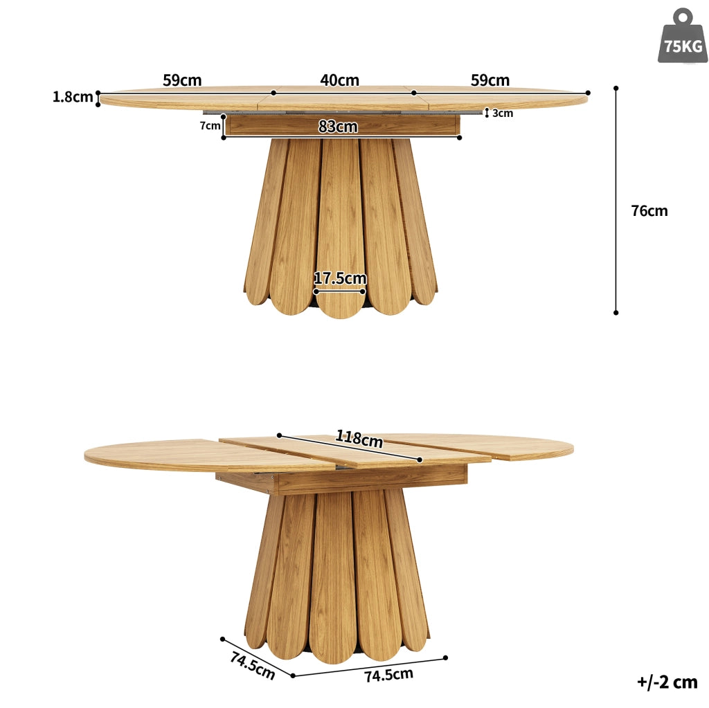 Tavolo da pranzo rotondo allungabile in MDF, 118-158 cm, colore legno