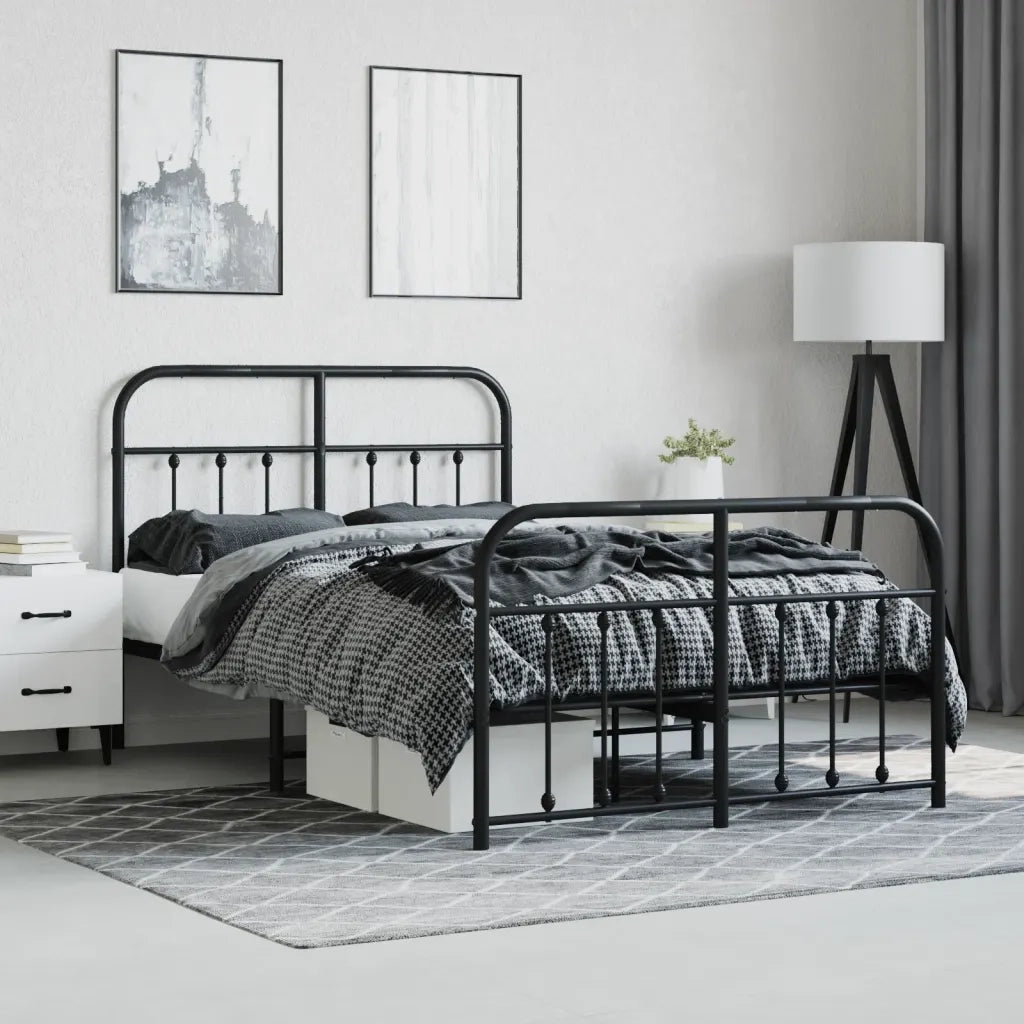 Giroletto con Testiera e Pediera Metallo Nero 120x190 cm 352593