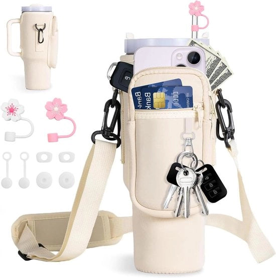 Borsa per Otri Accessori per Bicchieri da Tè con Tasca per Telefono cellulare - Cinturino Regolabile e Maniglia da Trasporto