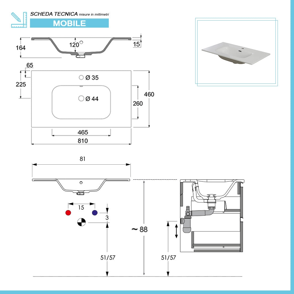 Mobile bagno a terra 80 cm bianco e rovere con cassetti soft-close Kleo