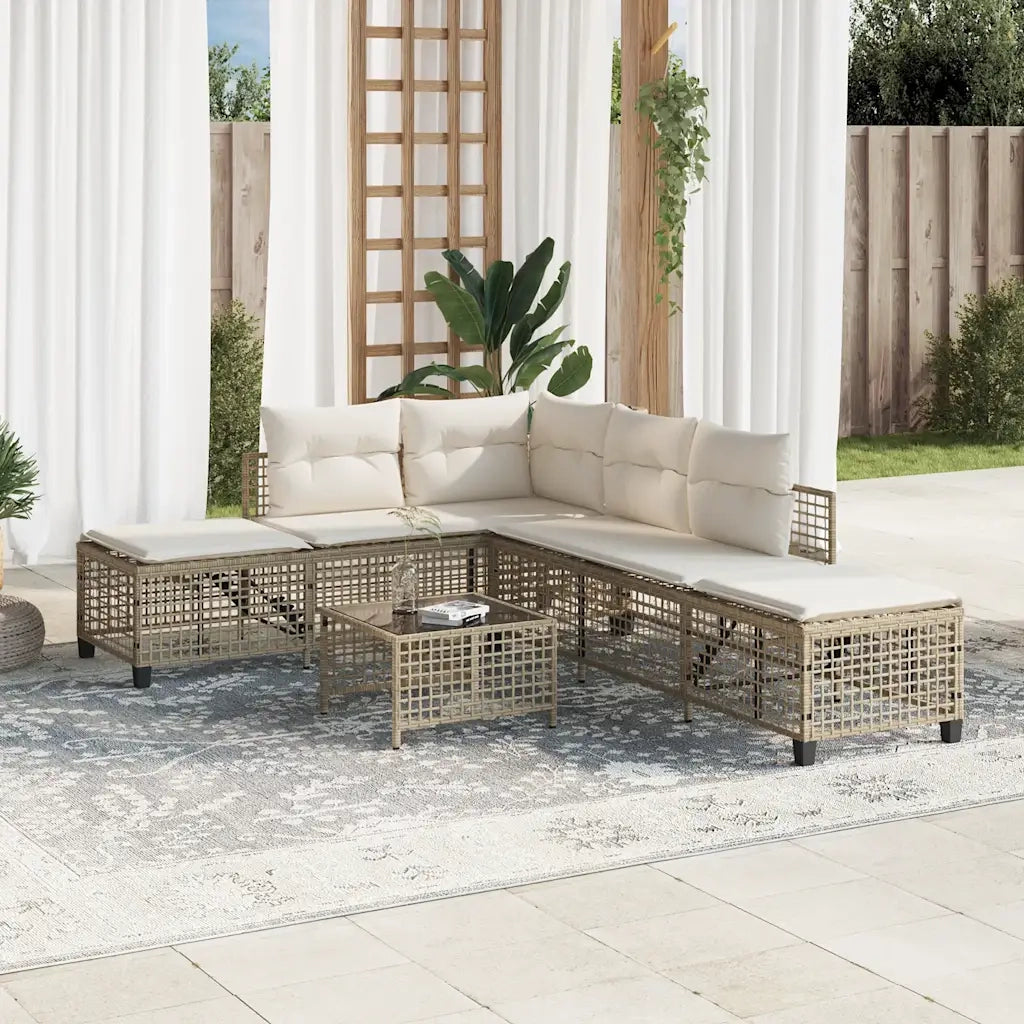 Set Divano ad Angolo 3 pz | Set Salotto da Giardino con Cuscini Beige in Polyrattan