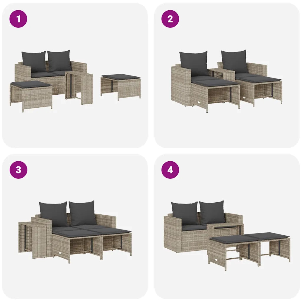 vidaXL Set Divano da Giardino 5pz con Cuscini Grigio Chiaro Polyrattan