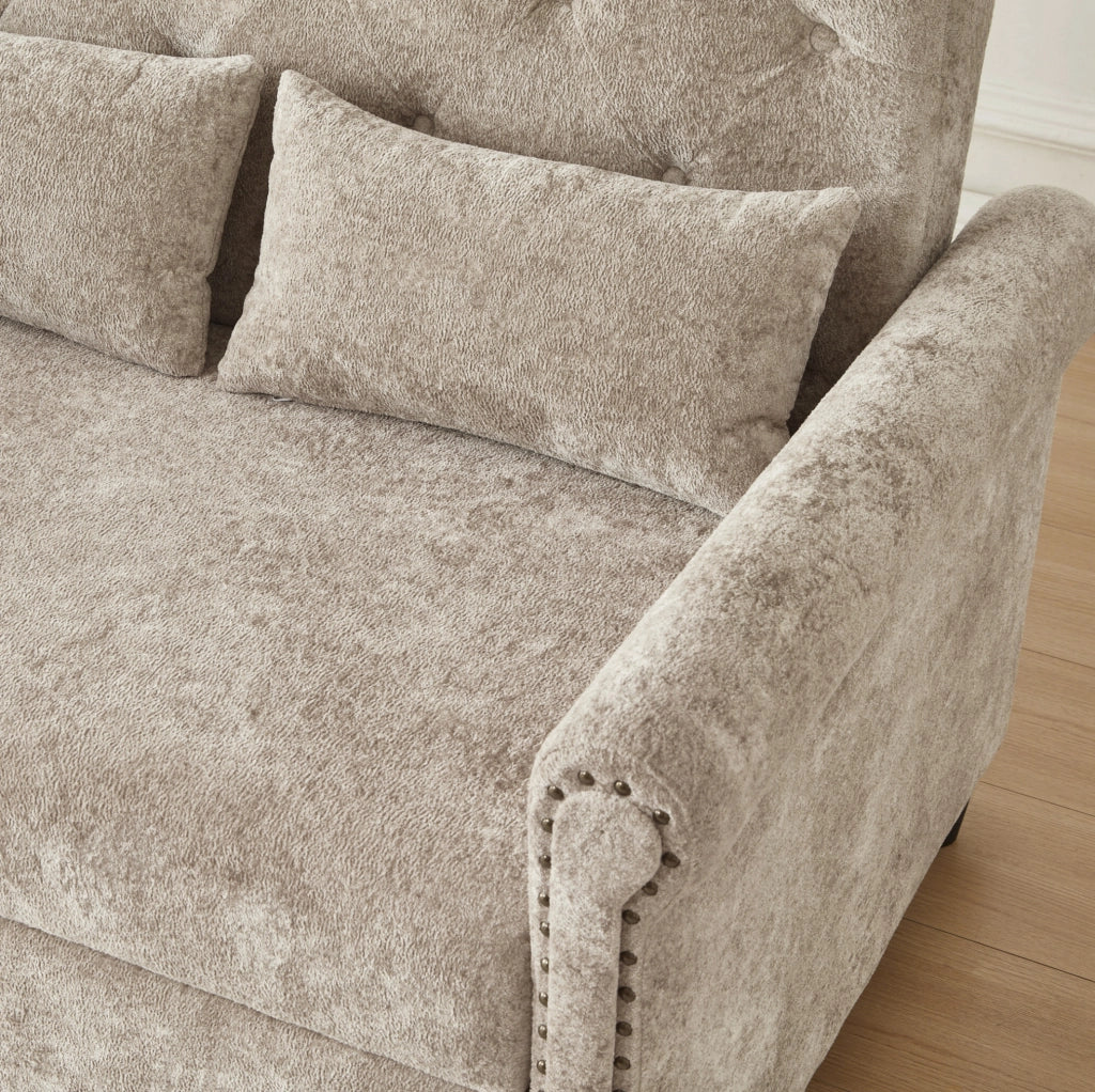 Divano letto 2 posti 170x98 cm trasformabile a 3 funzioni in chenille marrone grigio