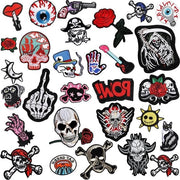 Set di patch punk rock premium con 30 patch opistrijcabili - Disegno di teschio e occhio ricamato per decorazione di cappelli e giacche da Halloween - Accessori DIY per abbigliamento