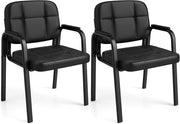 Set di 2 Sedie Scrivania, Sedie da Ufficio senza Ruote, con Braccioli Imbottiti e Schienale Ergonomico, Struttura in Metallo Resistente, per Sala Riunioni, Studio, Portata 150 kg