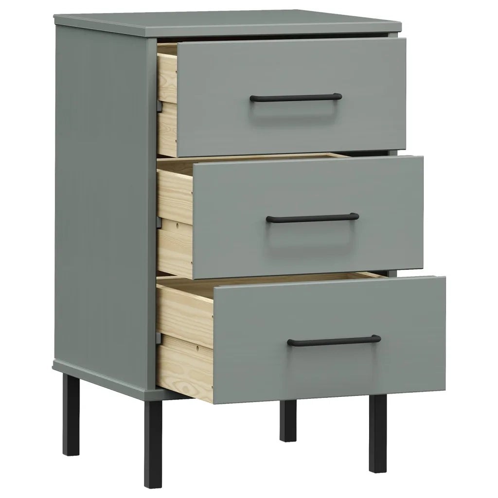 Comodino con Gambe in Metallo Grigio Legno Massello Pino OSLO cod mxl 30233