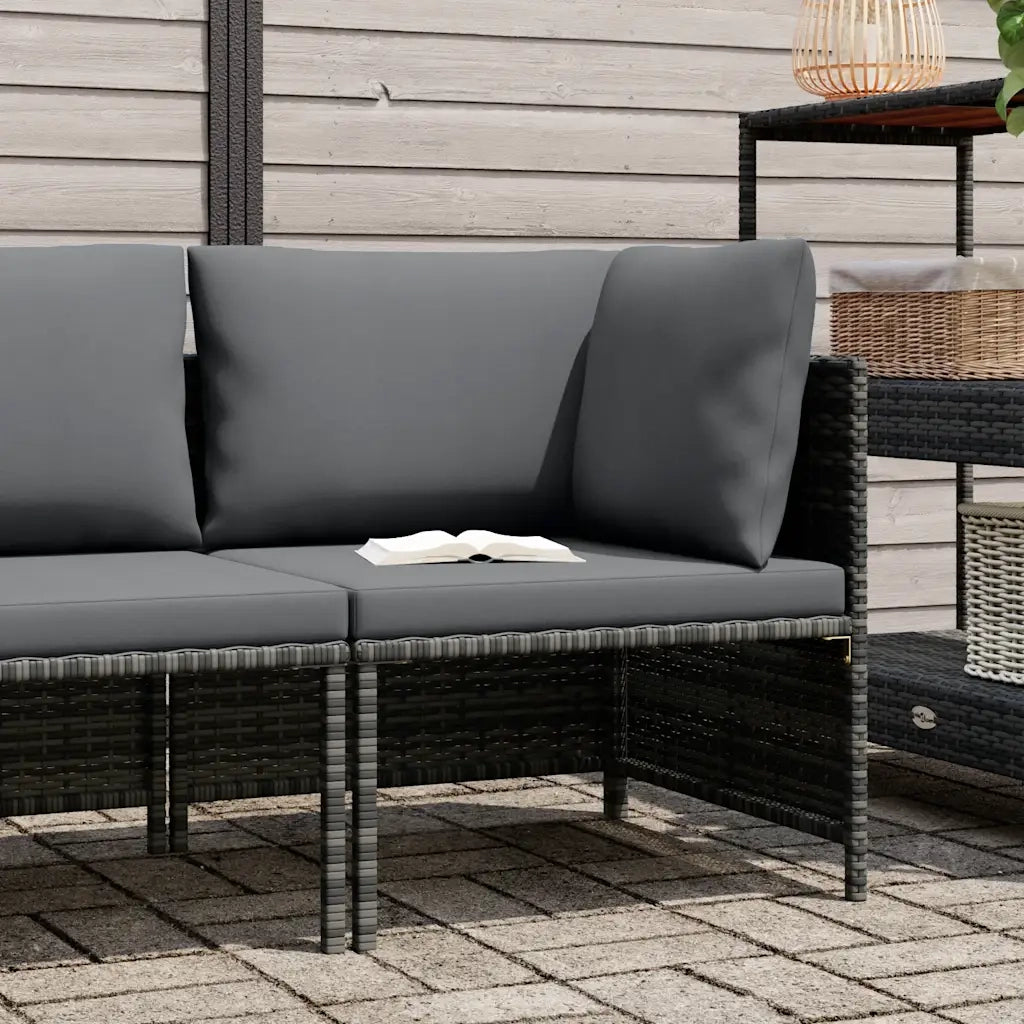 Divano ad Angolo Modulare con Cuscini in Polyrattan Grigio 313493